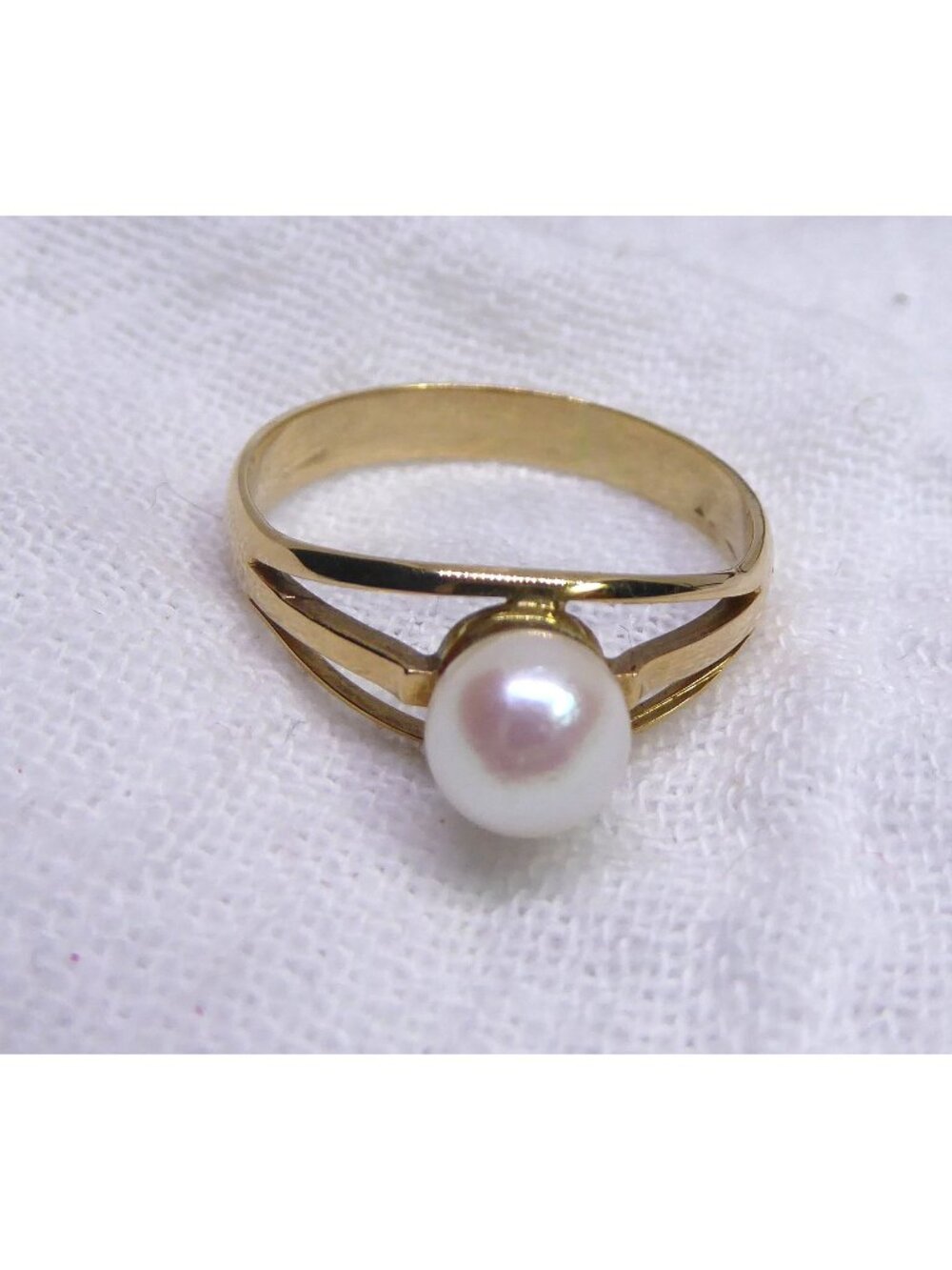 Vintage Mid Century 14K Gold 6mm Akoya Pearl Split Shank Ring Size 9.25